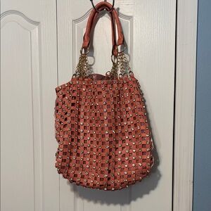 Chic Orange Studded Shoulder Bag